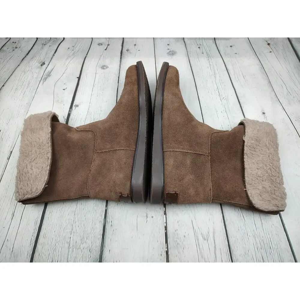 G.H. Bass Aria Womens 6.5M Brown‎ Suede Faux Shearling Fold Over Mid Calf Boots